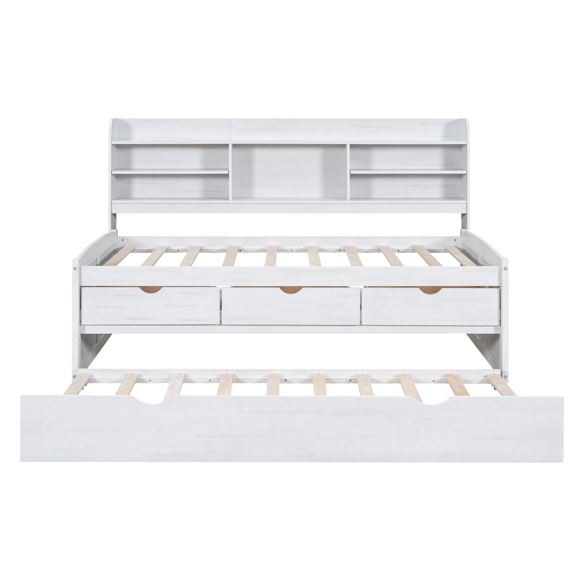 Twin Size Wooden Captain Bed with Built-in Bookshelves and Storage