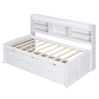 Twin Size Wooden Captain Bed with Built-in Bookshelves and Storage