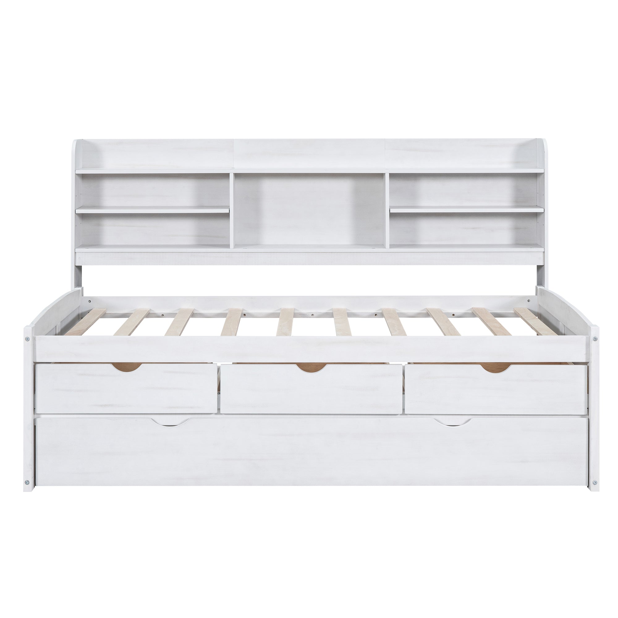 Twin Size Wooden Captain Bed with Built-in Bookshelves and Storage