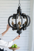 French Country Wood Chandelier - 6-Light Farmhouse Pendant Light Fixture