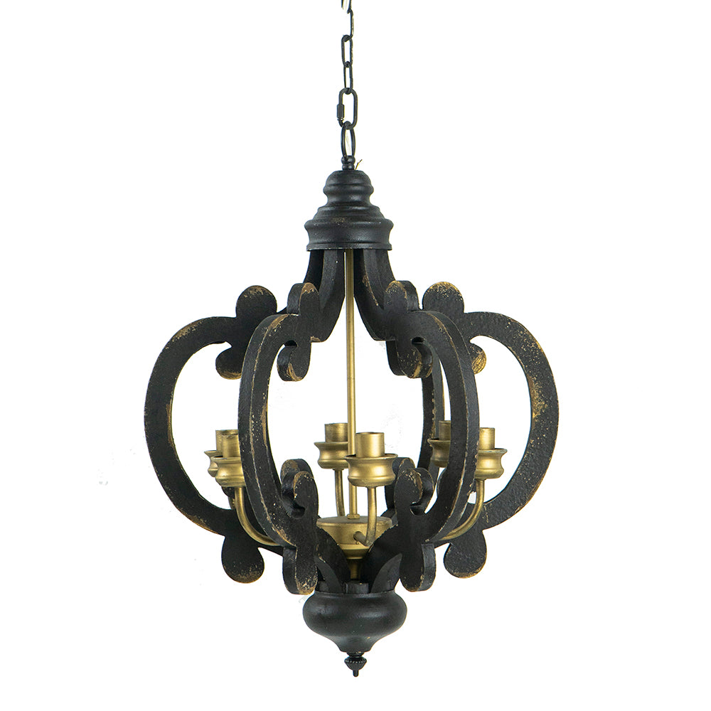 French Country Wood Chandelier - 6-Light Farmhouse Pendant Light Fixture