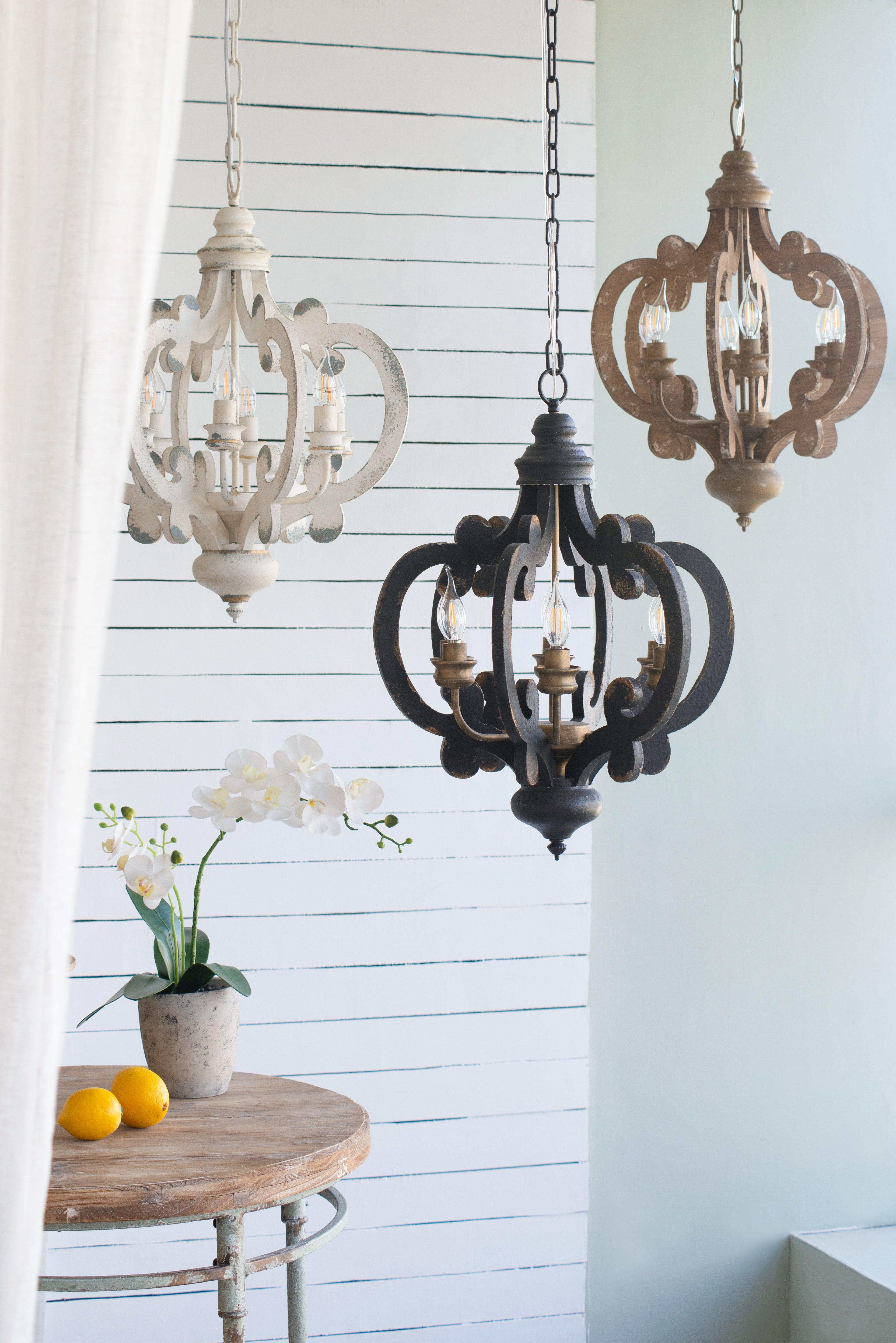 French Country Wood Chandelier - 6-Light Farmhouse Pendant Light Fixture