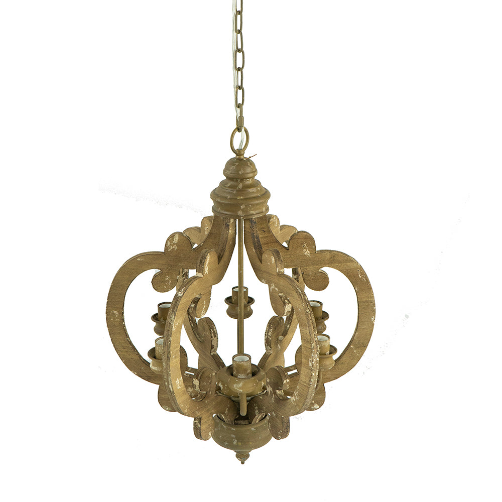 Farmhouse Chandelier, 6-Light Wood Pendant Light Fixture