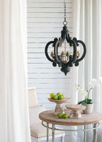 French Country Wood Chandelier - 6-Light Farmhouse Pendant Light Fixture