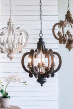 French Country Wood Chandelier - 6-Light Farmhouse Pendant Light Fixture