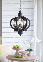 French Country Wood Chandelier - 6-Light Farmhouse Pendant Light Fixture