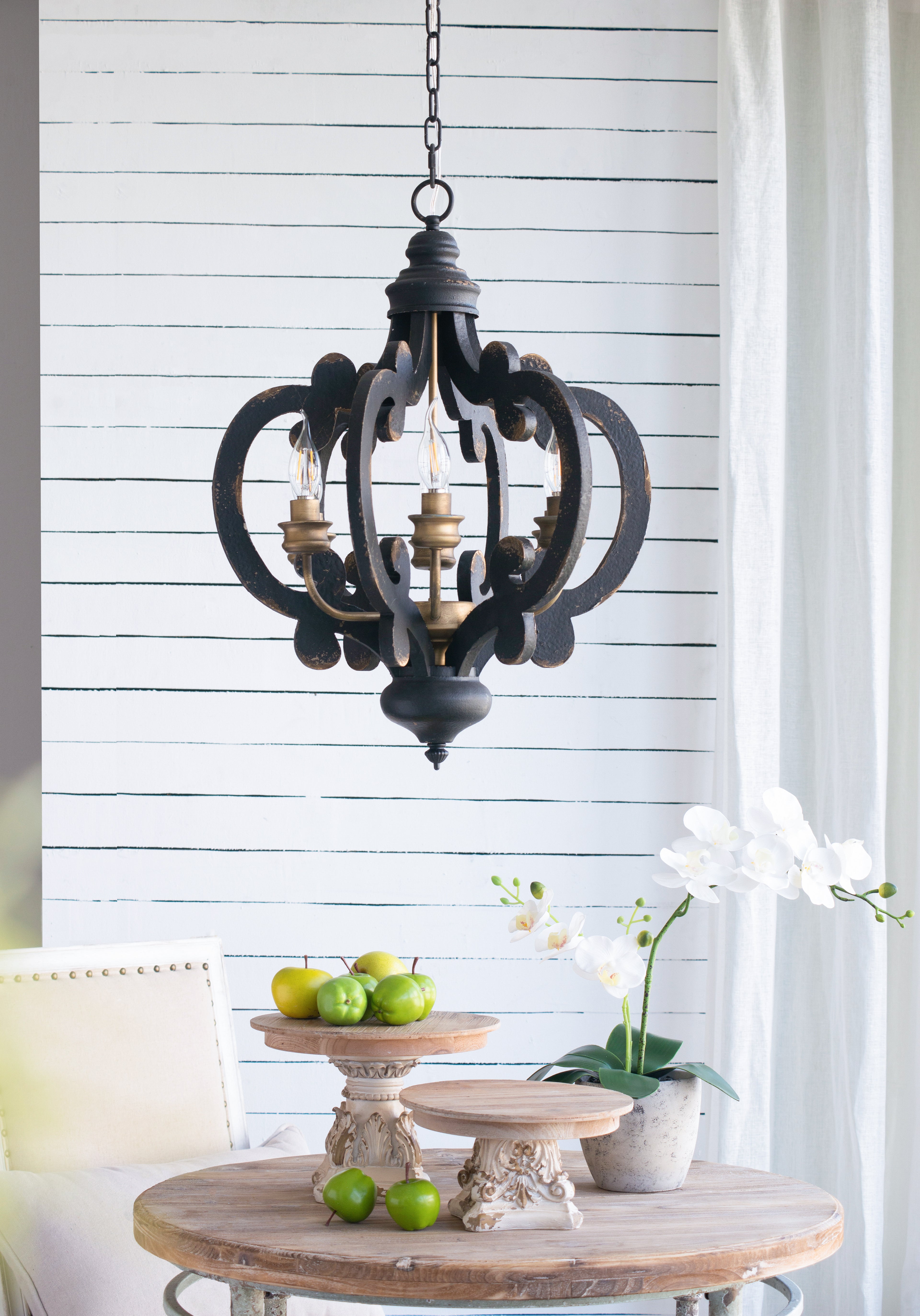 French Country Wood Chandelier - 6-Light Farmhouse Pendant Light Fixture