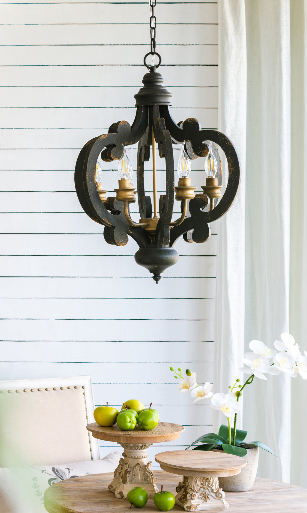 French Country Wood Chandelier - 6-Light Farmhouse Pendant Light Fixture