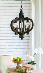 French Country Wood Chandelier - 6-Light Farmhouse Pendant Light Fixture
