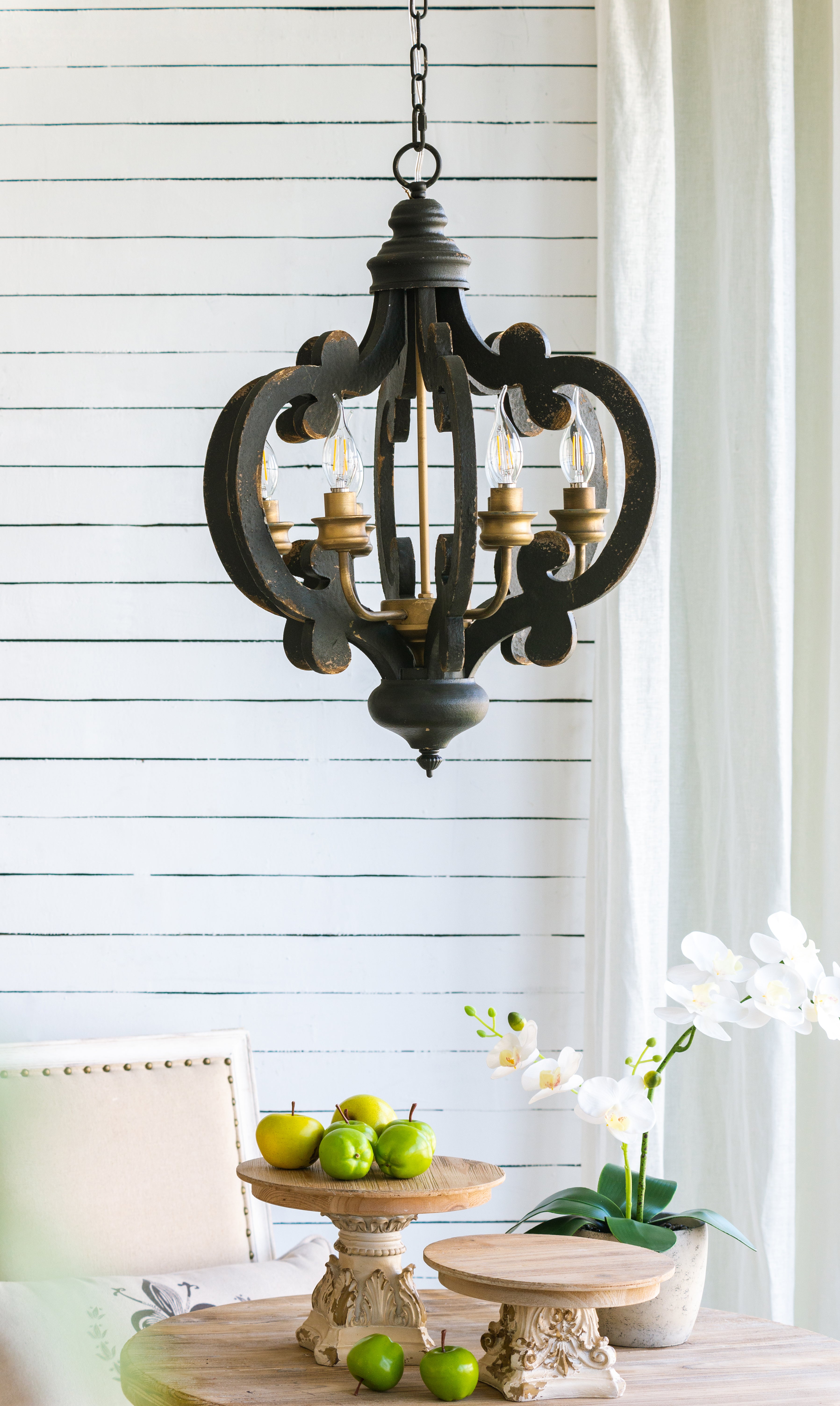 French Country Wood Chandelier - 6-Light Farmhouse Pendant Light Fixture