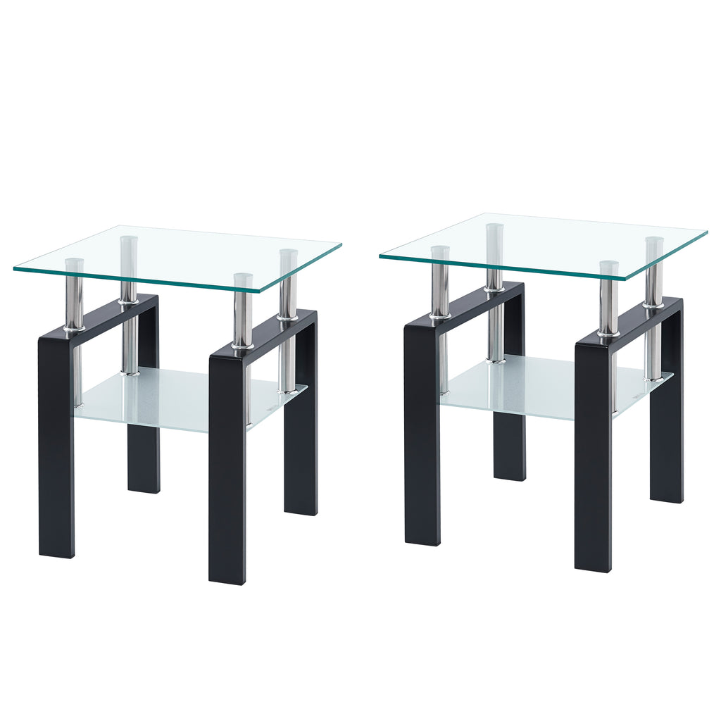 Tempered Transparent Glass End Table with Storage