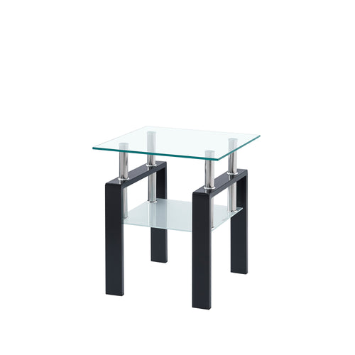 Tempered Transparent Glass End Table with Storage