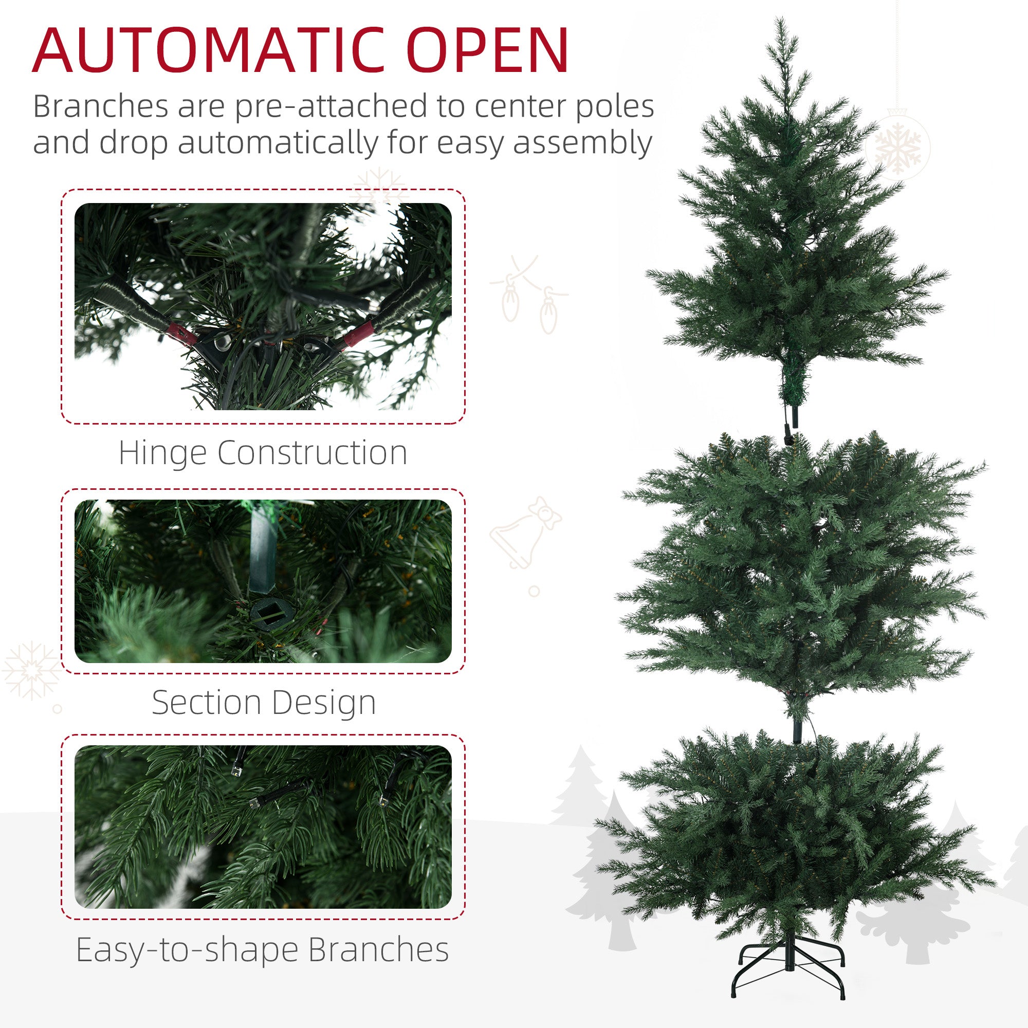 HOMCOM 6ft Tall Prelit Artificial Christmas Tree