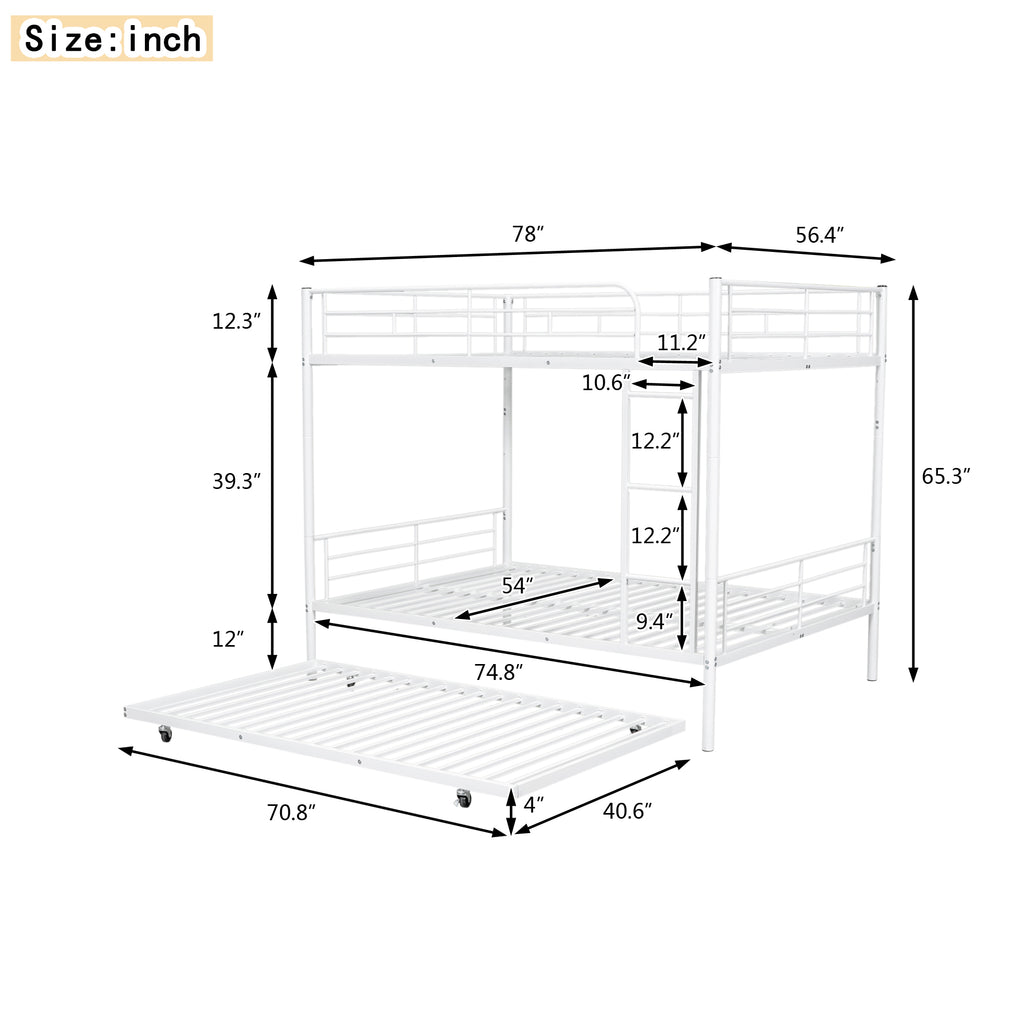 Full Over Full Metal Bunk Bed with Trundle