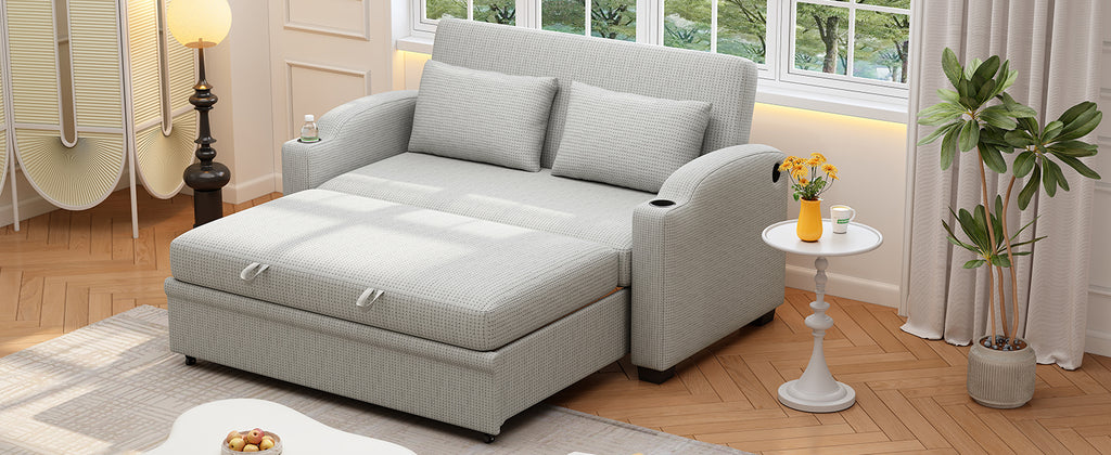 61.6" Pull Out Sofa Bed Modern Chenille Convertible Loveseat