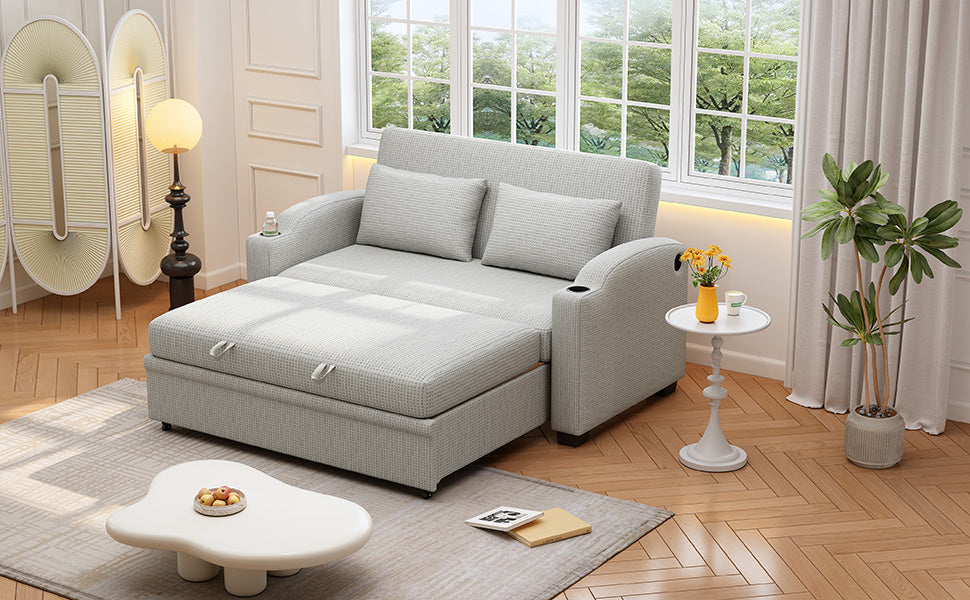 61.6" Pull Out Sofa Bed Modern Chenille Convertible Loveseat