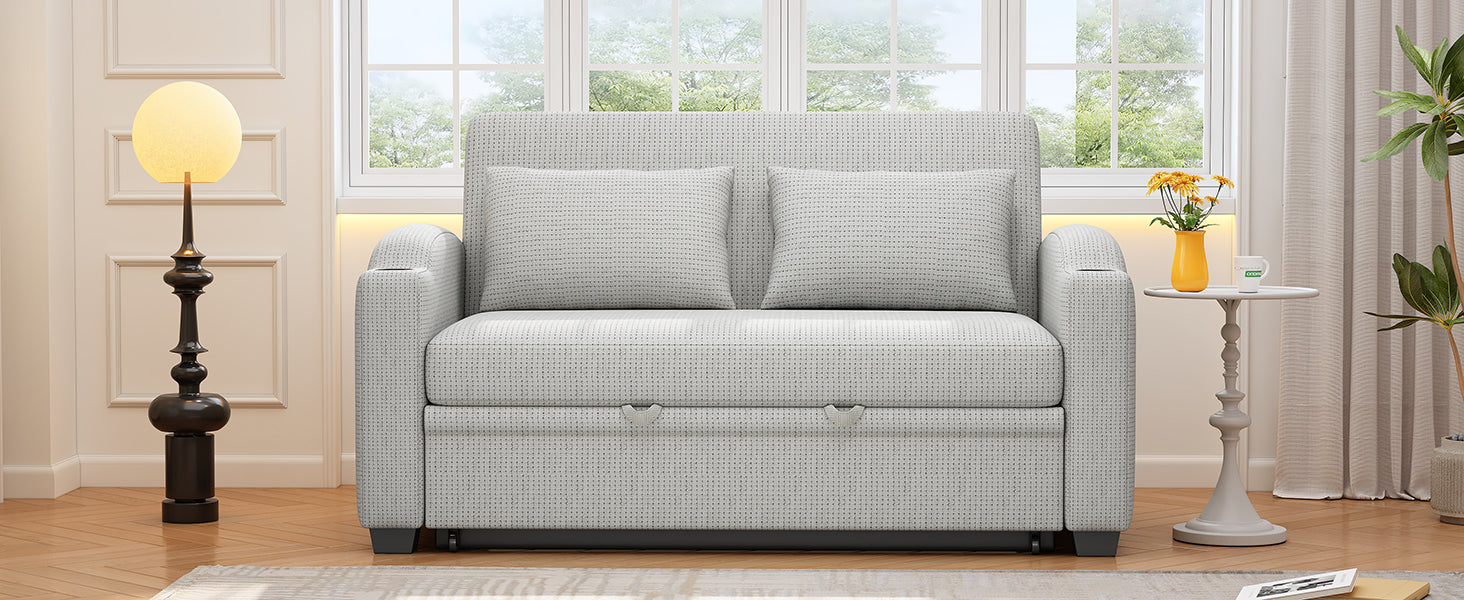 61.6" Pull Out Sofa Bed Modern Chenille Convertible Loveseat