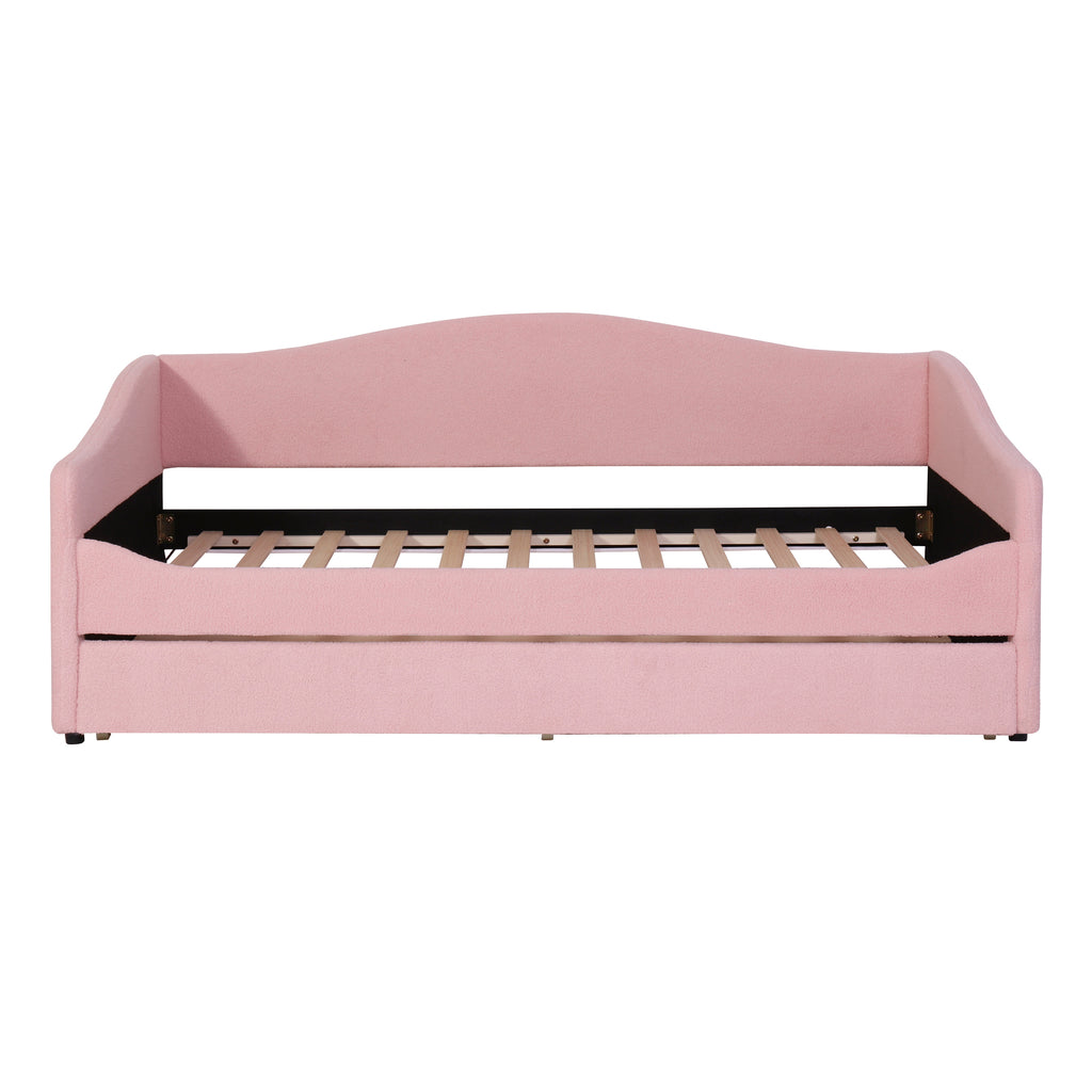 Teddy Fleece Twin Size Upholstered Daybed with Light and Trundle