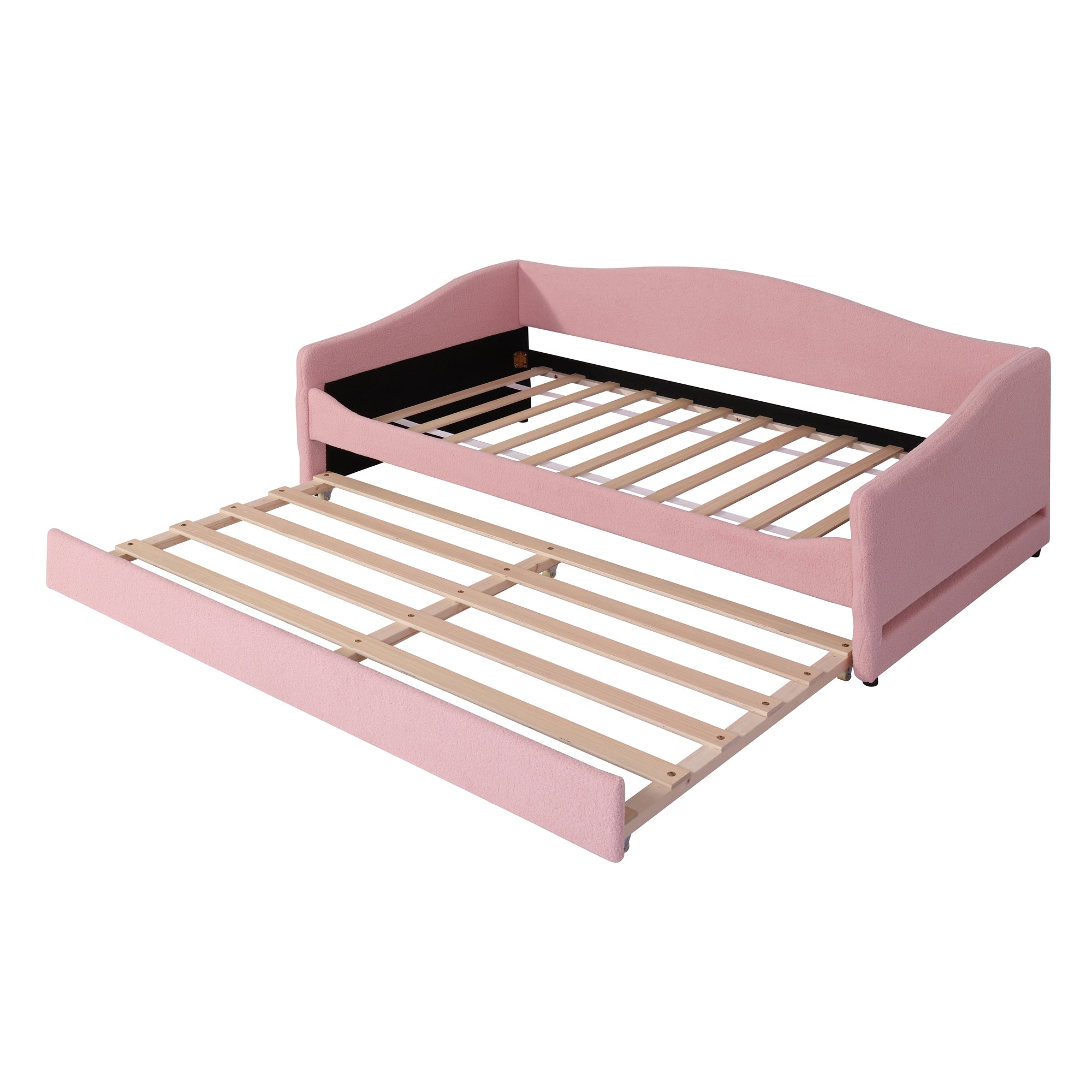 Teddy Fleece Twin Size Upholstered Daybed with Light and Trundle