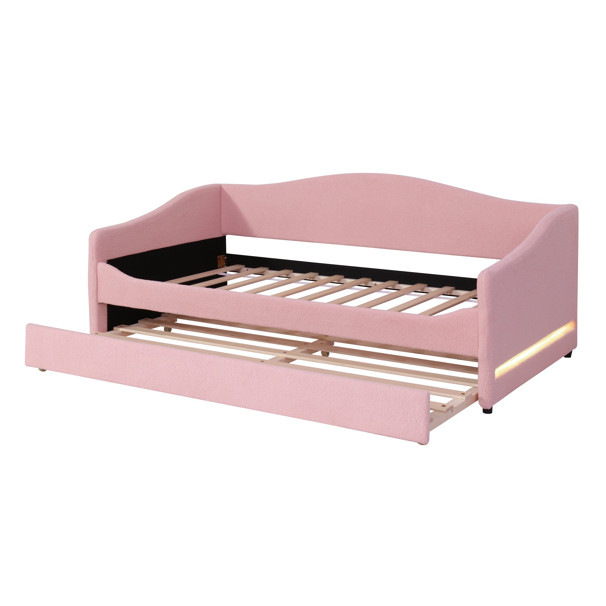 Teddy Fleece Twin Size Upholstered Daybed with Light and Trundle