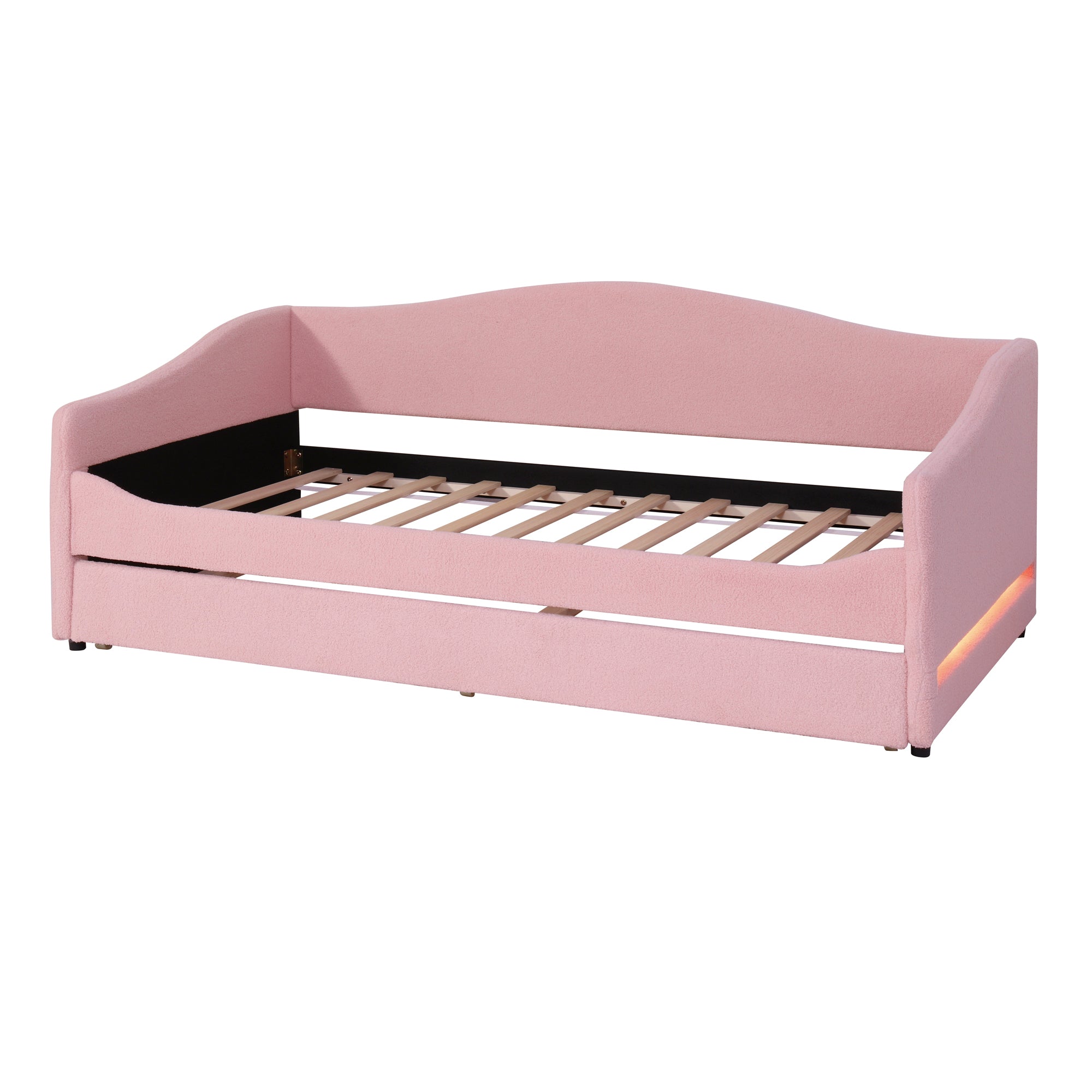 Teddy Fleece Twin Size Upholstered Daybed with Light and Trundle