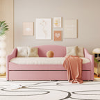 Teddy Fleece Twin Size Upholstered Daybed with Light and Trundle