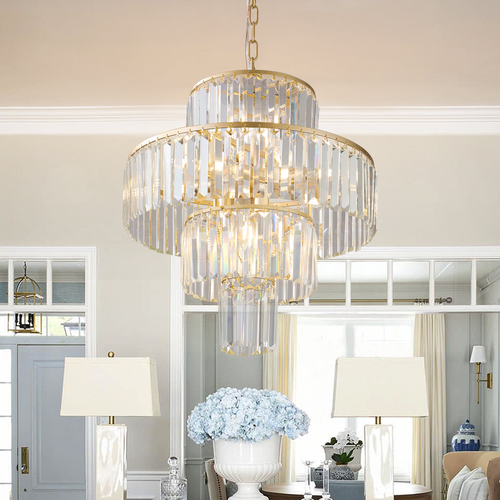 20" Modern Crystal Chandelier with Gold Finish