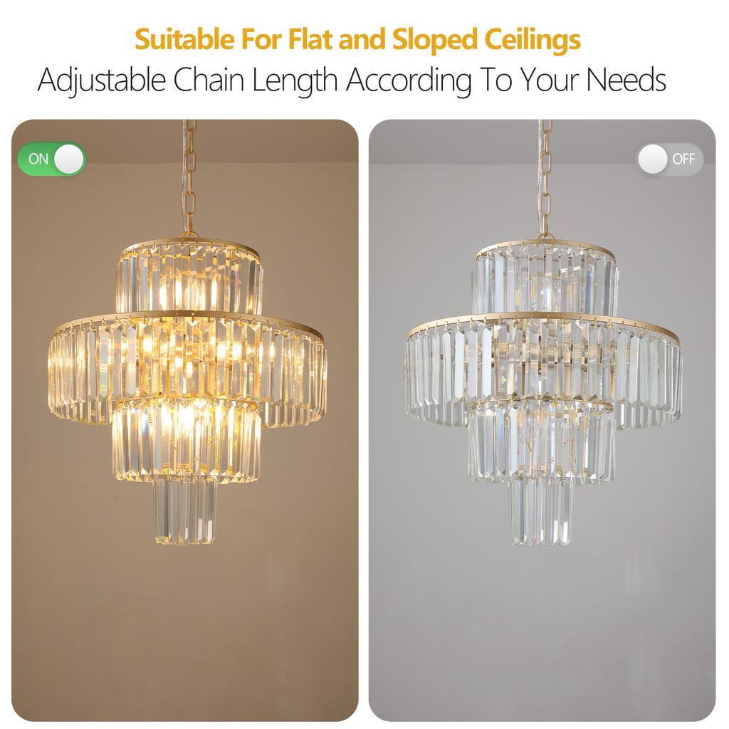 20" Modern Crystal Chandelier with Gold Finish
