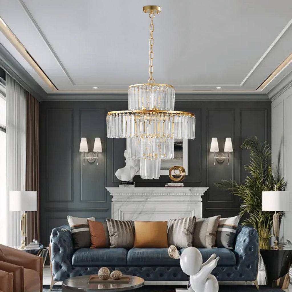 20" Modern Crystal Chandelier with Gold Finish