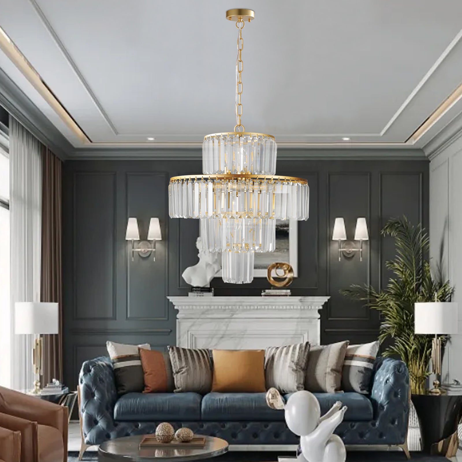 20" Modern Crystal Chandelier with Gold Finish