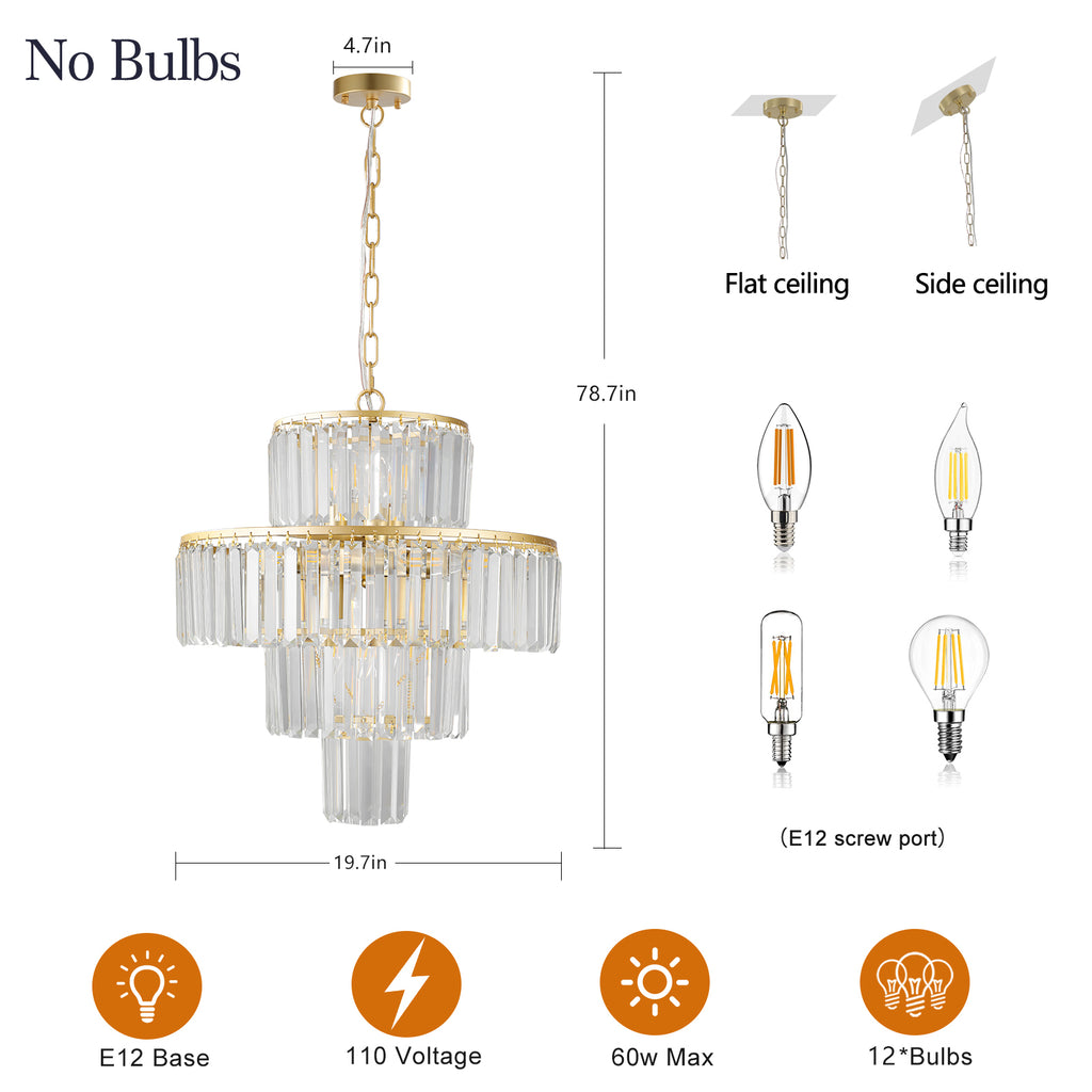 20" Modern Crystal Chandelier with Gold Finish