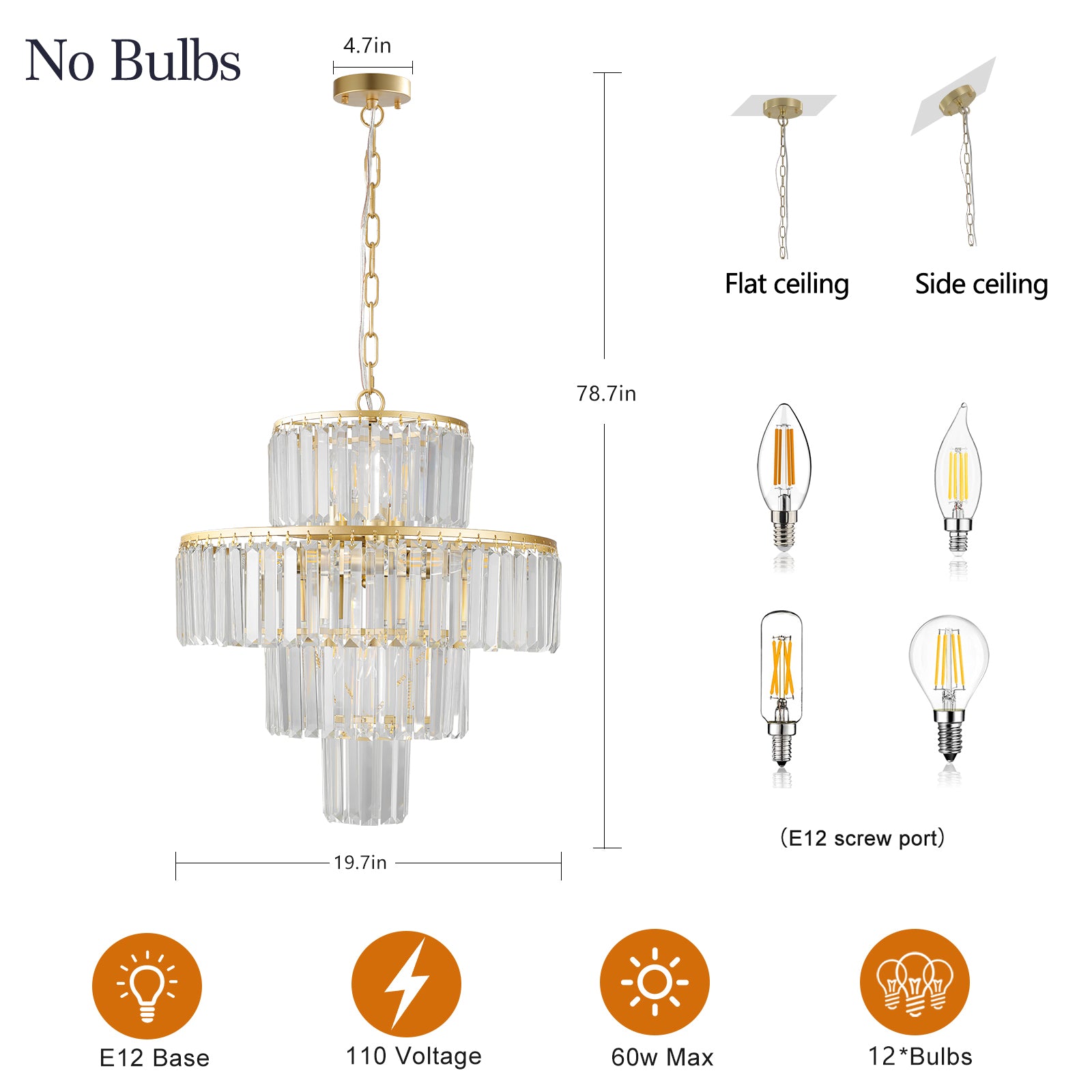 20" Modern Crystal Chandelier with Gold Finish