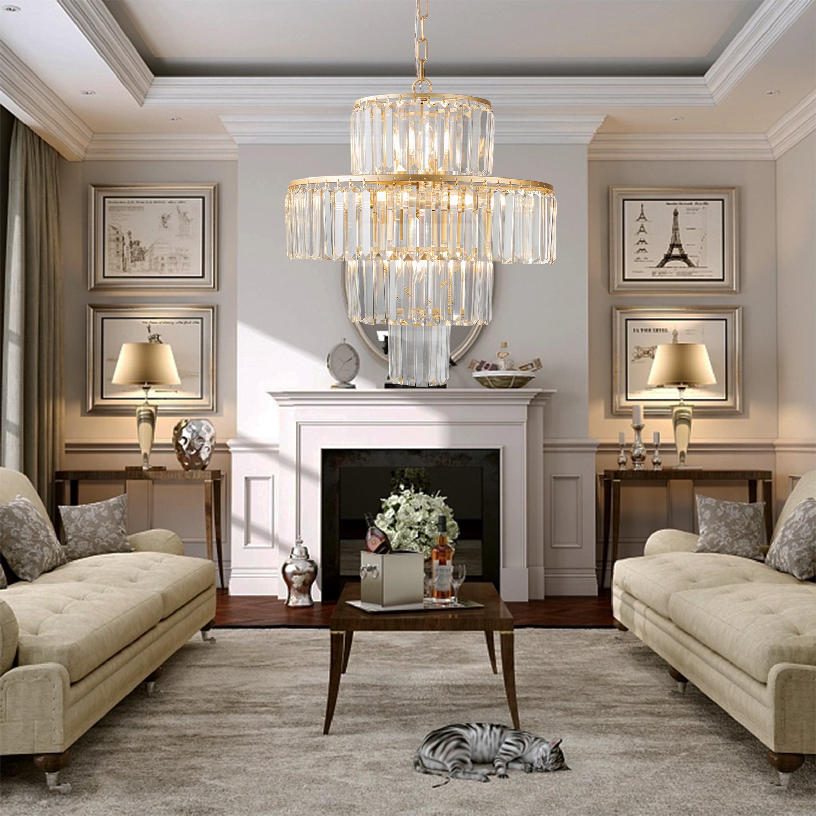 20" Modern Crystal Chandelier with Gold Finish