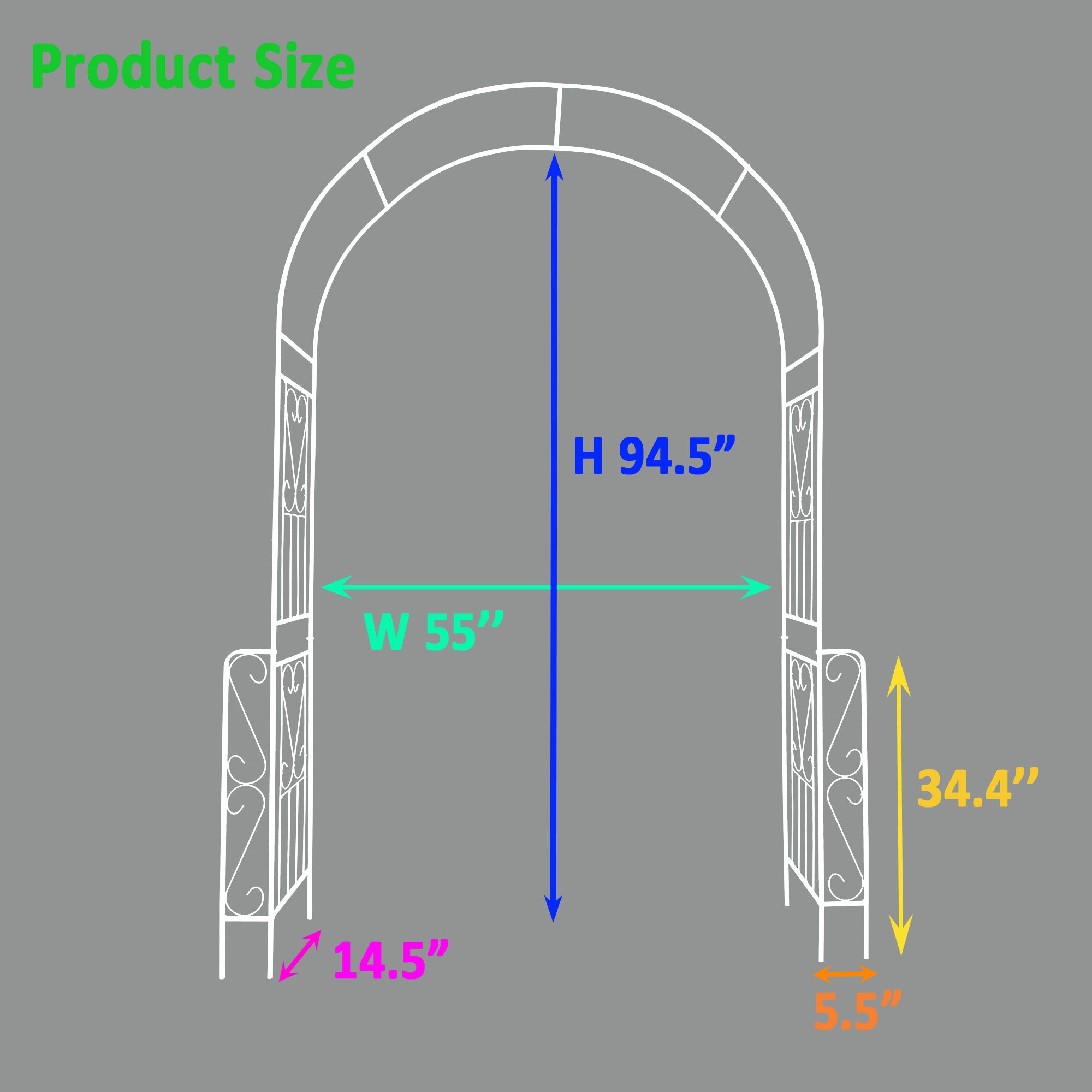 Metal Garden Arch W55'' x H94.5''
