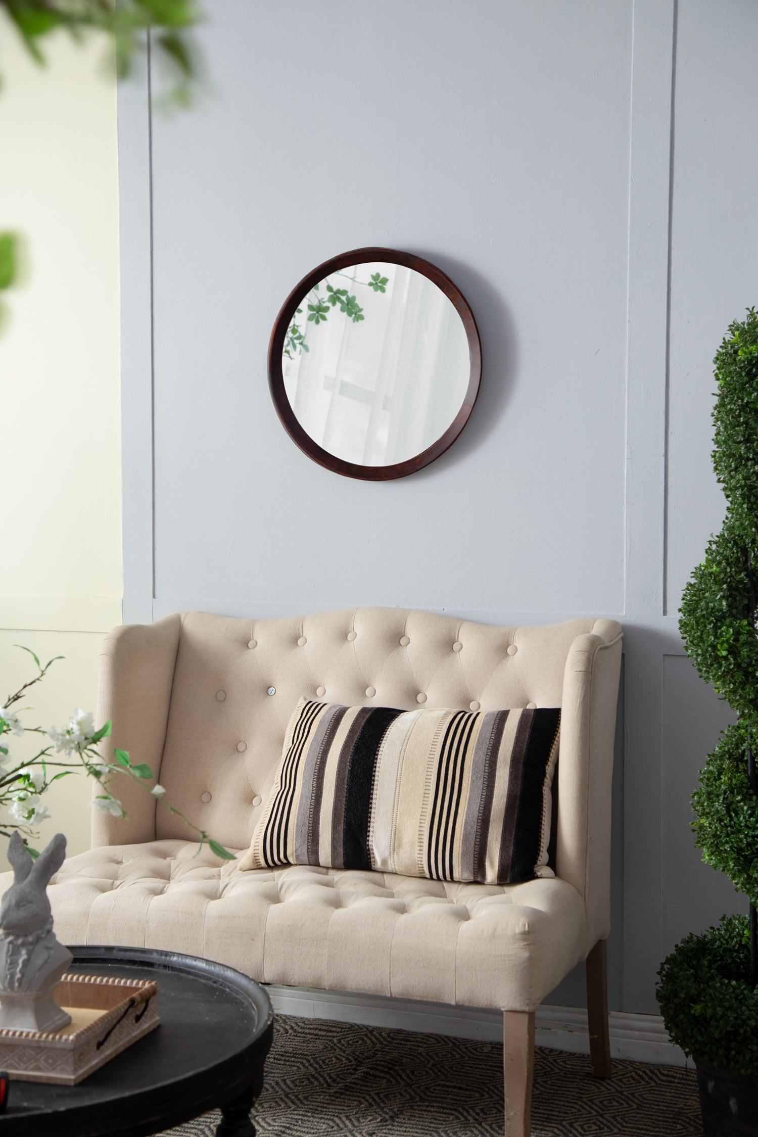 20x1.5" Transitional Decor Style Mango Wood Wall Mirror