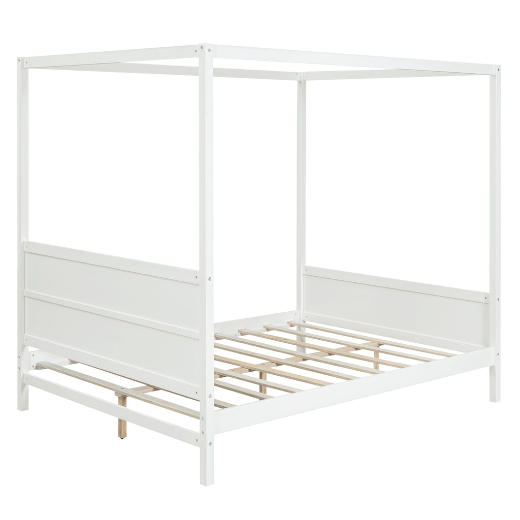 Queen Size Canopy Platform Bed with Headboard and Footboard