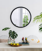 32" Circle Mirror with Metal Beaded Frame