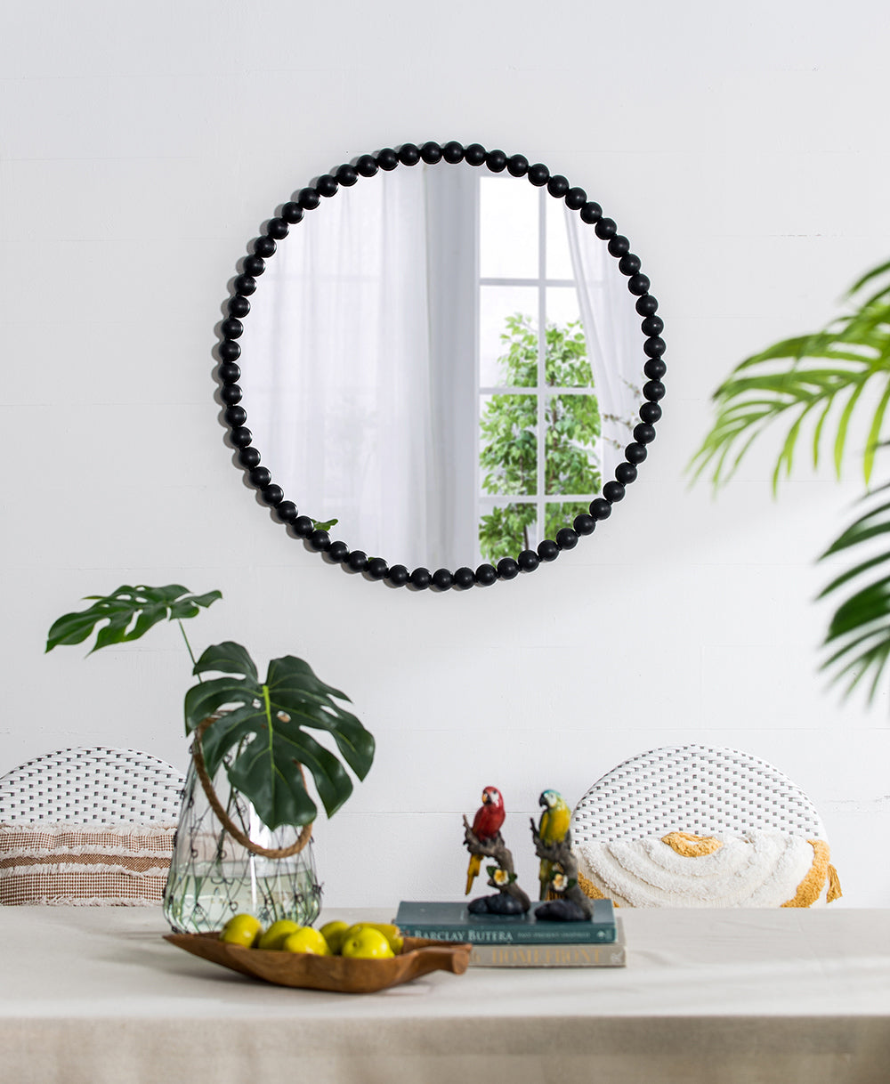 32" Circle Mirror with Metal Beaded Frame
