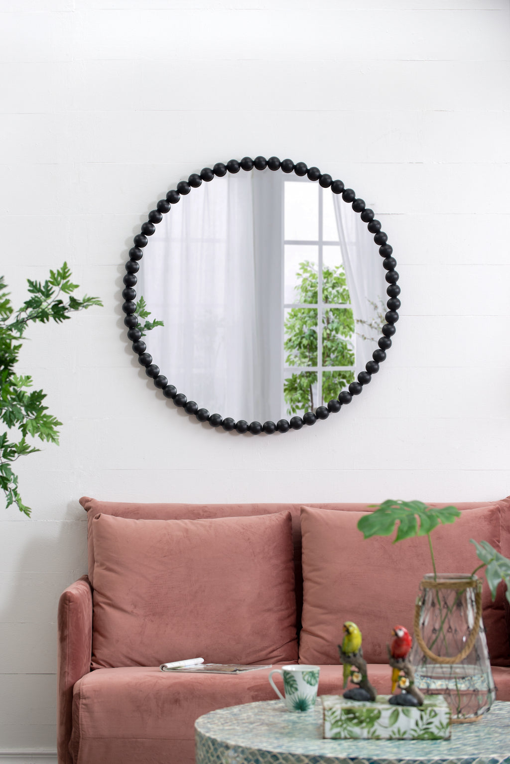 32" Circle Mirror with Metal Beaded Frame