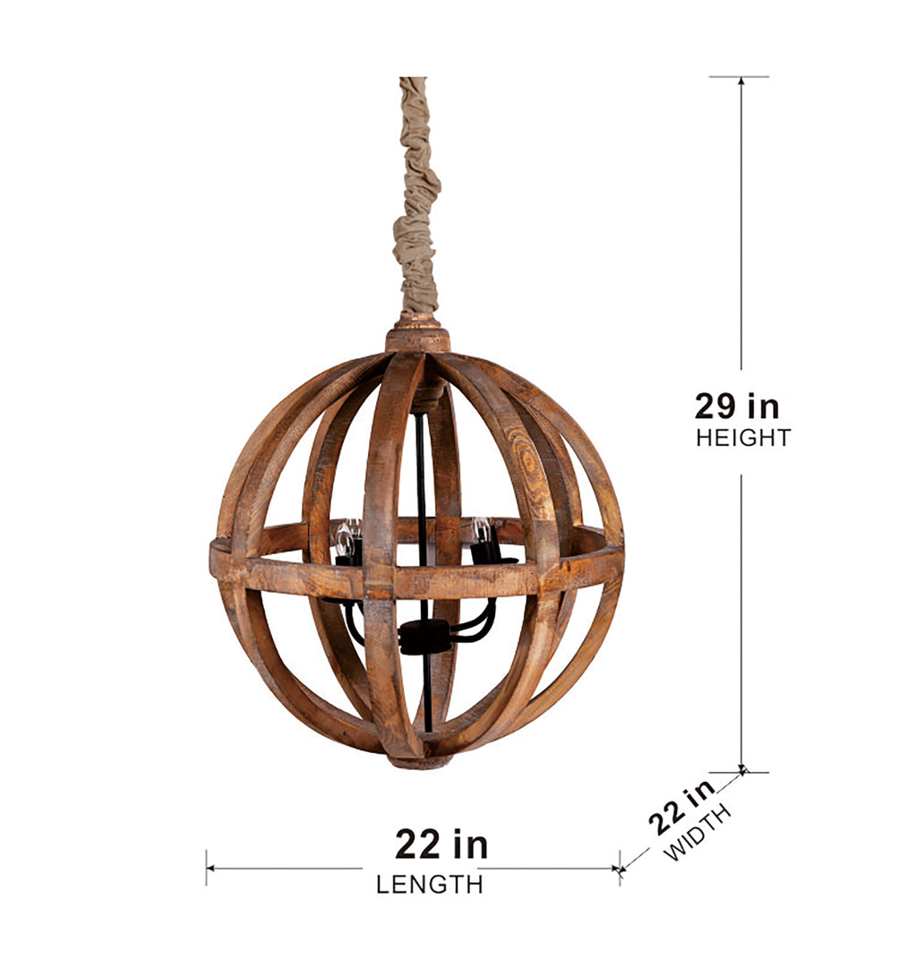 4-Light Wood Chandelier