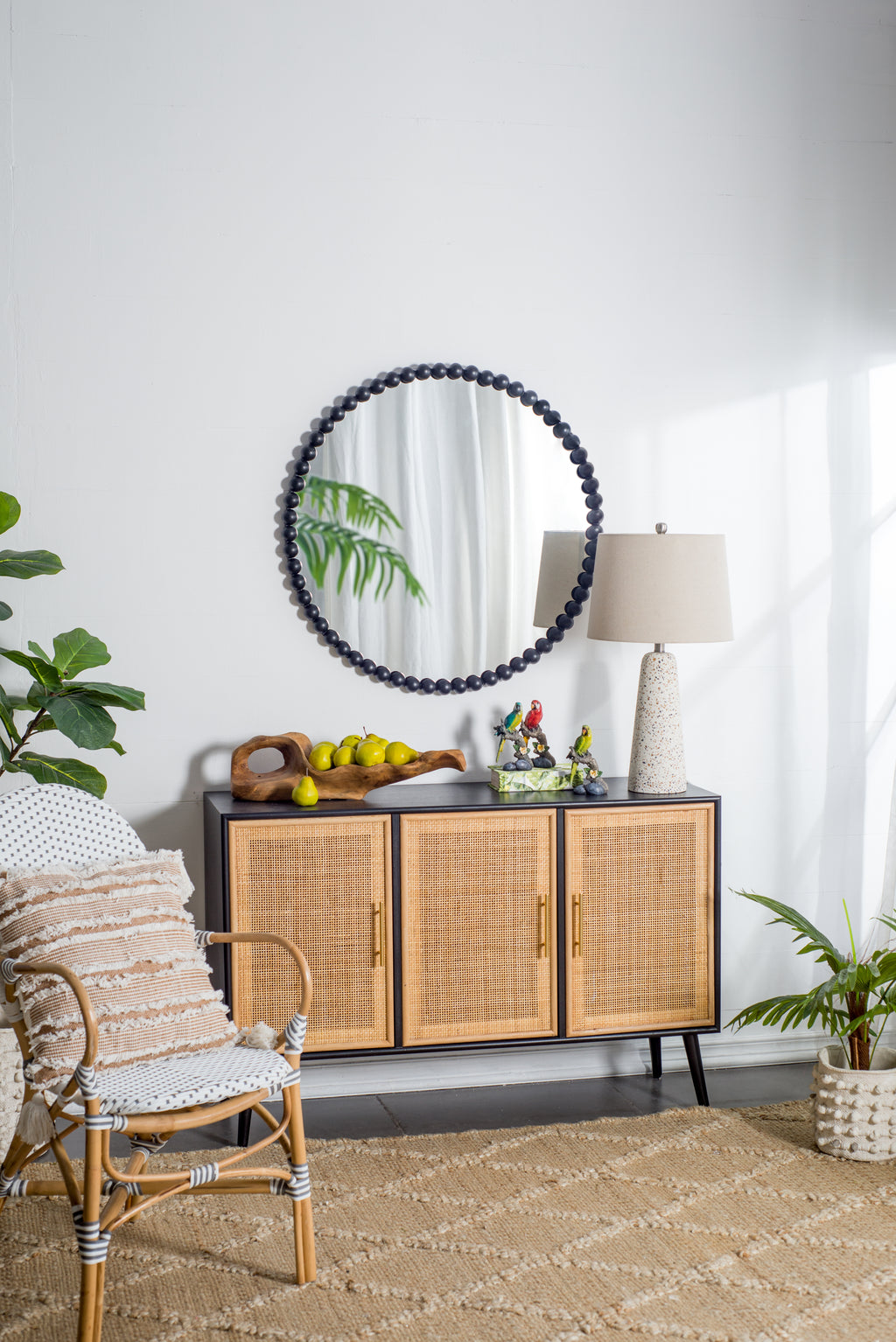 32" Circle Mirror with Metal Beaded Frame