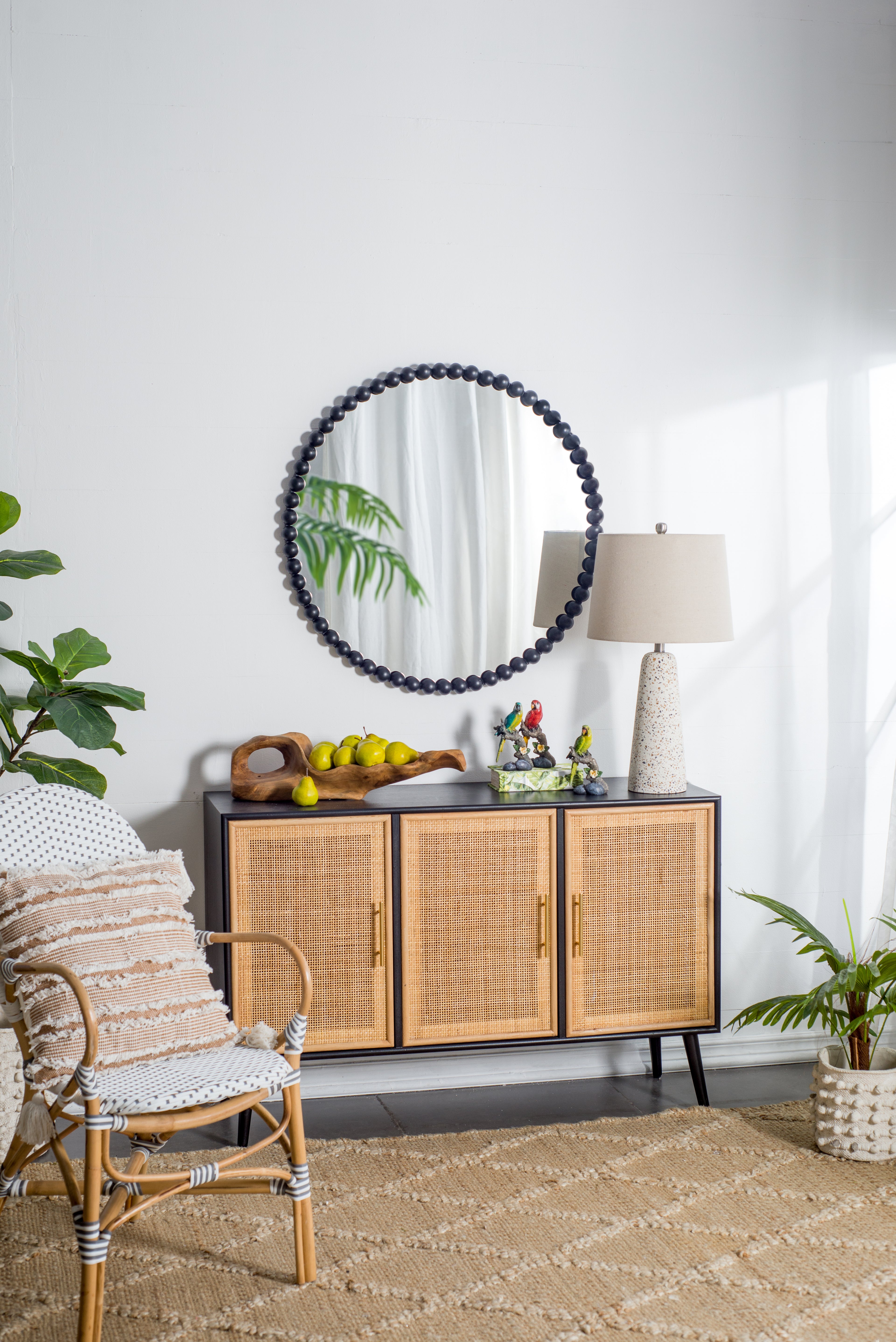 32" Circle Mirror with Metal Beaded Frame