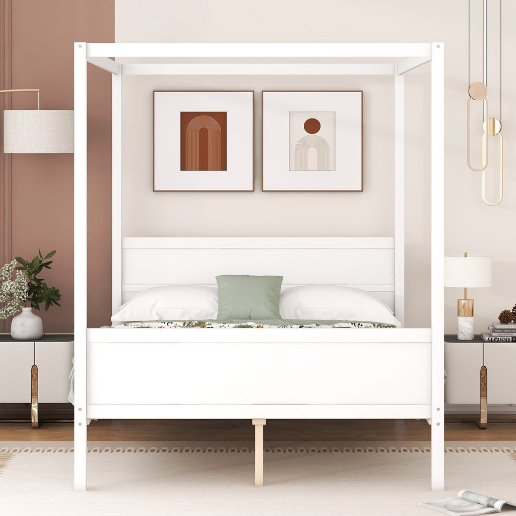 Queen Size Canopy Platform Bed with Headboard and Footboard