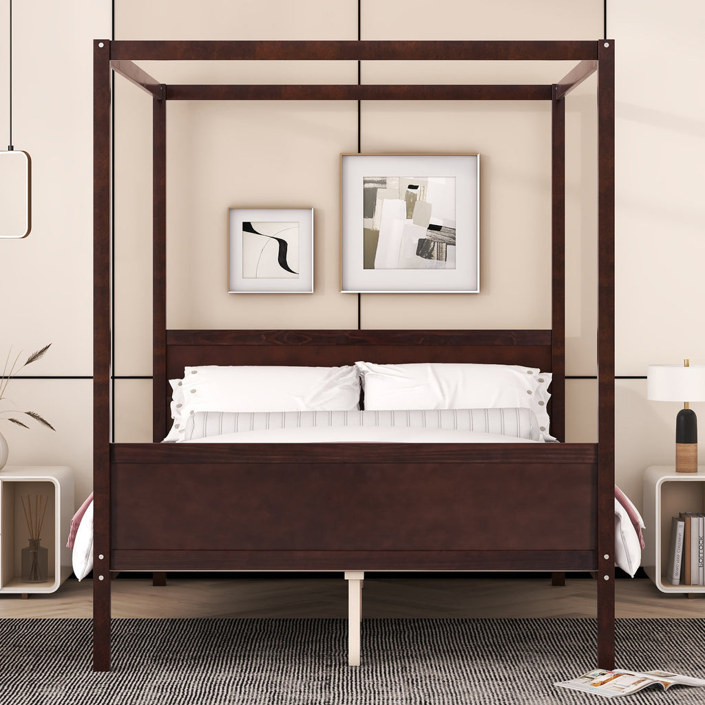 Queen Size Canopy Platform Bed with Headboard and Footboard