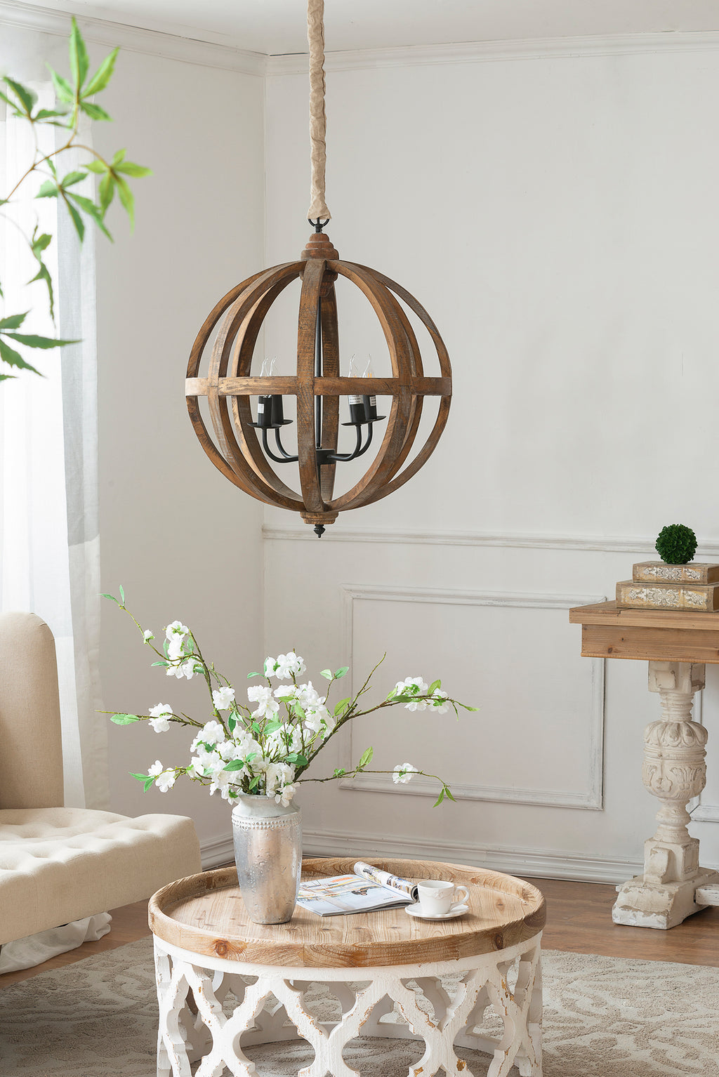 4-Light Wood Chandelier
