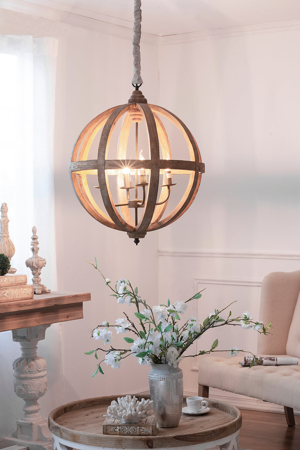 4-Light Wood Chandelier