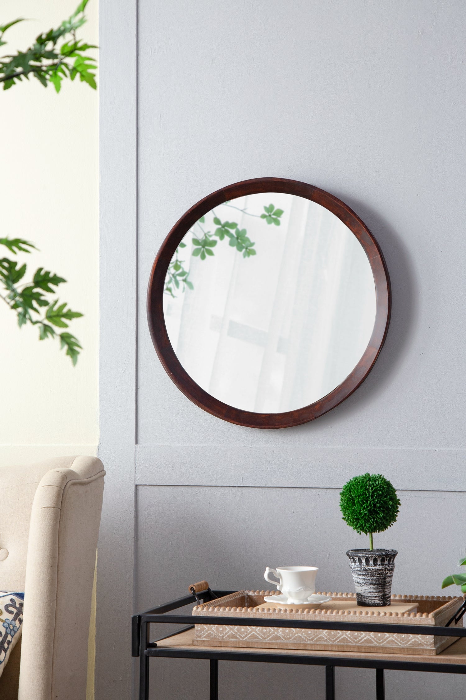 20x1.5" Transitional Decor Style Mango Wood Wall Mirror