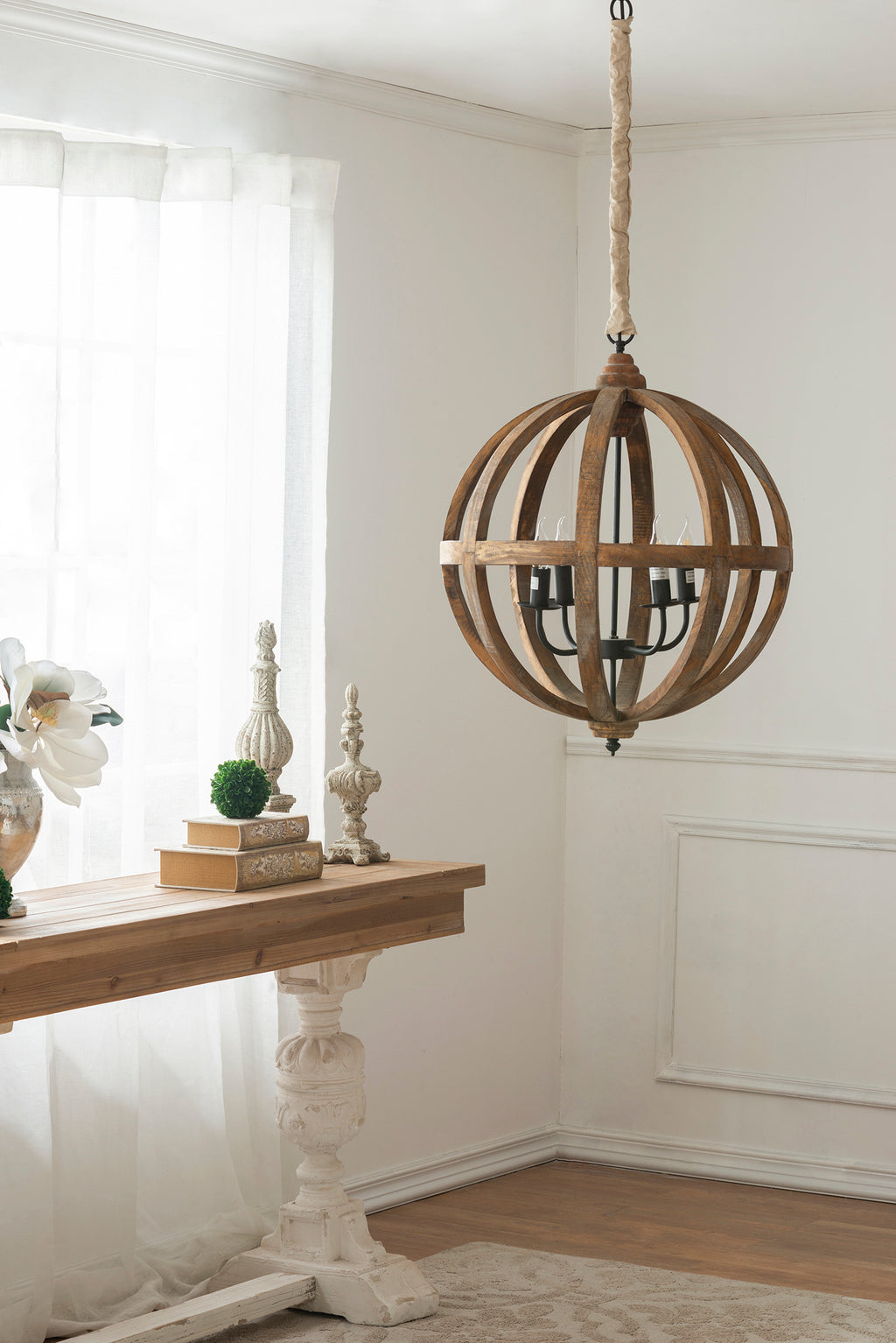 4-Light Wood Chandelier