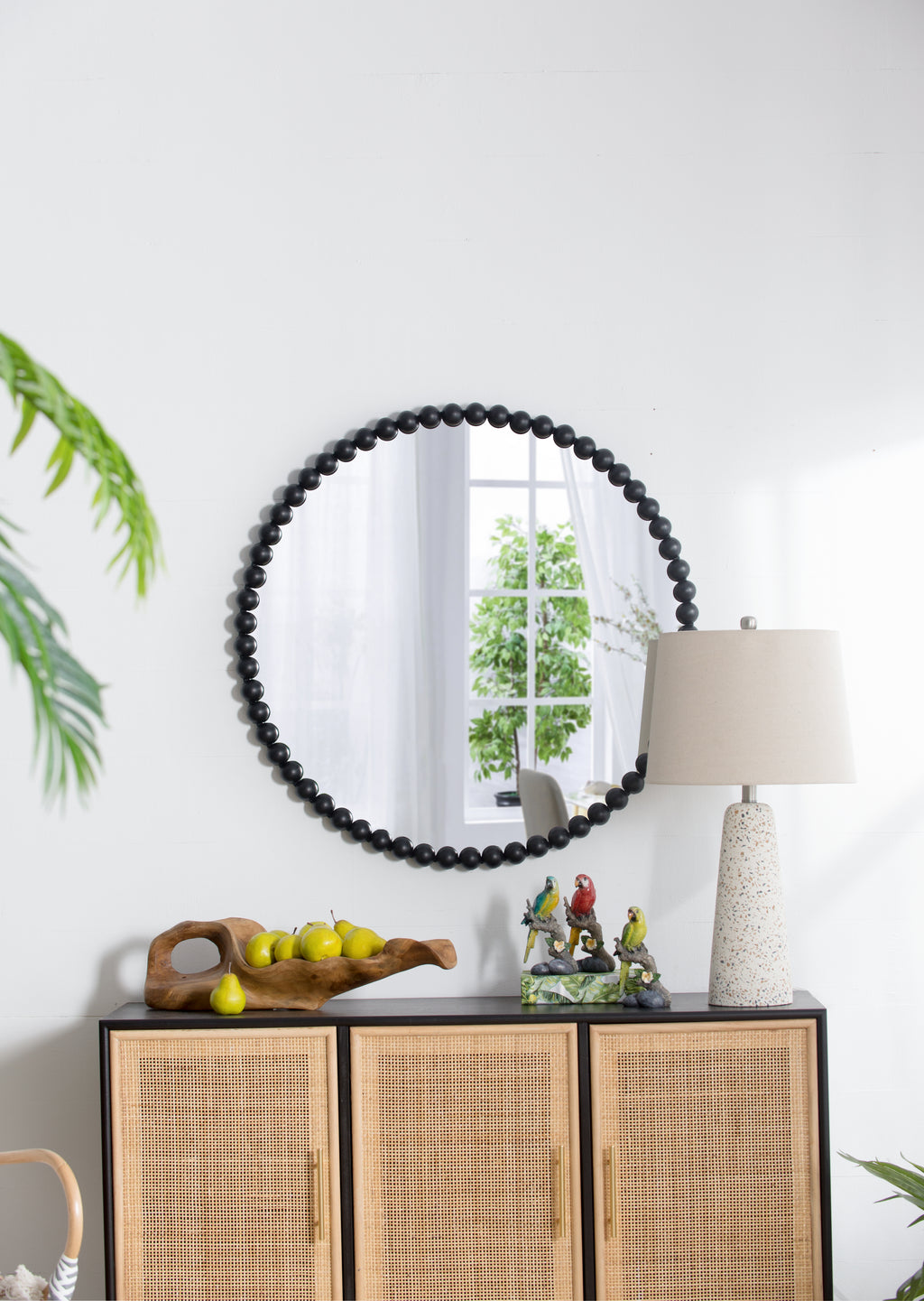 32" Circle Mirror with Metal Beaded Frame