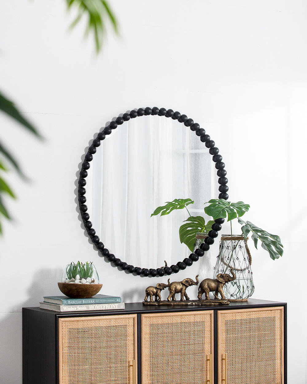 32" Circle Mirror with Metal Beaded Frame